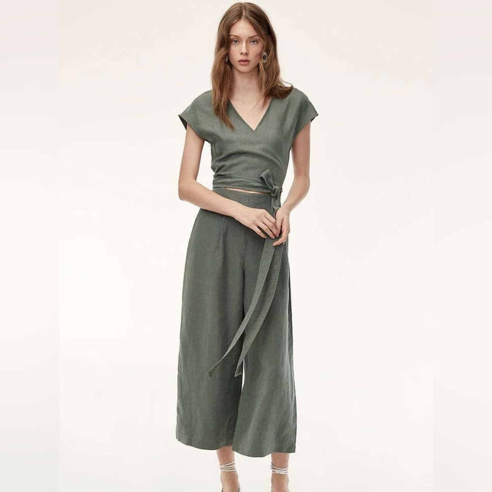 ARITZIA WILFRED linen blend Brax jumpsuit in olive green size 2